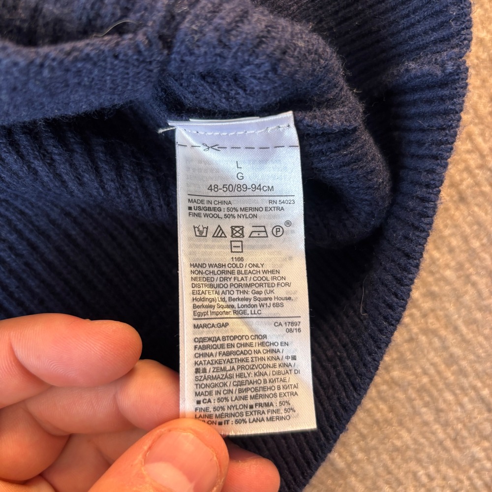 Gap Mens Merino Wool Blend Shawl Collar Cardigan Sweater Navy Blue Striped L NEW - Picture 3 of 6